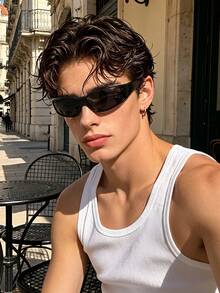 1pc Fashionable Unisex Black Future Y2K Futuristic Style Glasses, Suitable For Summer Beach & Sports For Summer Beach Vacation,Outdoor,Travel - Black - View 6