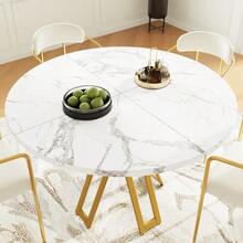 Round Dining Table (100 X 100 X 76 Cm), Lightweight And Luxurious, Seating 4-6 People, Suitable For Dining Room And Living Room, With Gold Table Legs And A Marble-Effect MDF Top. - Khaki - View 10