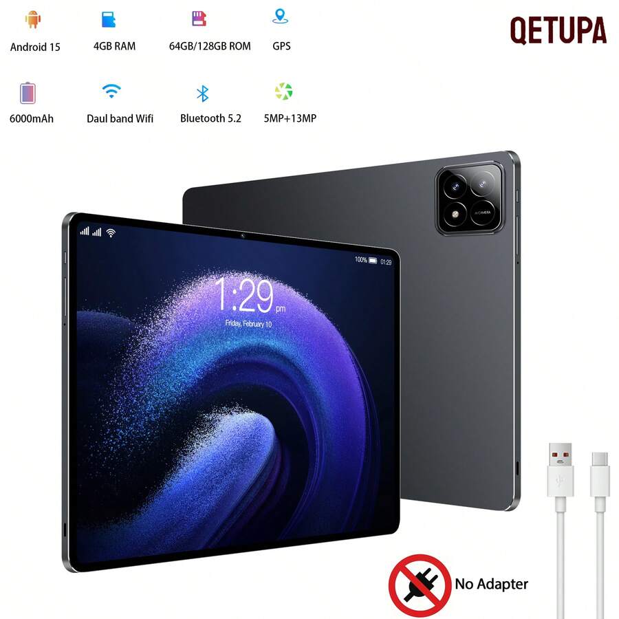 Qetupa X90 商務平板電腦,4GB+64GB/128GB,Android 15 MTK6797 八核 2.0GHZ 處理器,HD(1280x800) 觸控螢幕,5MP+13MP 雙鏡頭,6000mAh 長效電池,802.11ac WIFI5 2.4G+5G,BT 5.2,不支援 SIM 卡 (不含適配器) - 黑色 - 查看 1