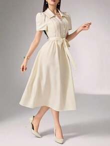 Women Midi Dresses - 杏 - 查看 4