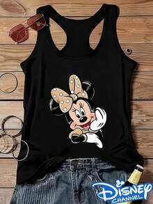 Disney Minnie Polka Dot Print, Women'S Round Neck Sleeveless Vest, Fashionable And Versatile Item Suitable For Home Travel, Comfortable And Loose Version Exclusive For Daily Use - 黑色 - 查看 1