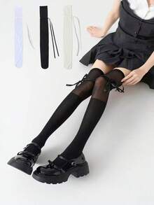1/3双装女士镂空蝴蝶结过膝袜，大腿袜，适合JK裙，适合年轻女孩，甜美可爱的校园风 - 彩色 - 查看 1