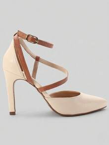 RE&TON Women's Pointed Toe Pump With 9cm Heel And Comfort Insole SC2 - Bege Marrom - 查看 4