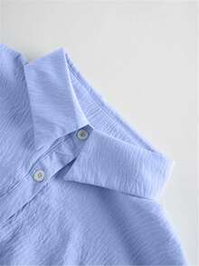 Women's Solid Color Shirt, Casual Long Sleeve Bishop Sleeve Shirt Collar Regular Top, Daily Button Placket Spring - Blue - View 5