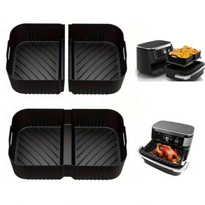 1 Bộ lót nồi chiên không dầu bằng silicon cho AF500, phụ kiện nồi chiên không dầu tái sử dụng, nồi silicon hai ngăn 10.4L & 5.2L, chịu nhiệt 220℃, có thể rửa bằng máy rửa chén.