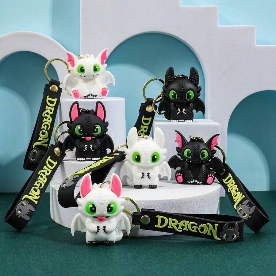 How to Train Your Dragon 1pc Cute Toothless Dragon Silicone Keychain Set, Night Fury And Light Fury Bags For Wristbands, Durable 3D Character Keyring, Perfect For Backpacks, Keys, And Daily Styling, Perfect For Dragon Fans And Accessory Enthusiasts(Stochastic Style) - Multicolor - View 1