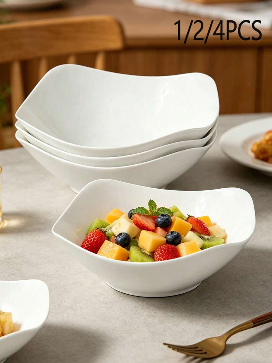 2/4/6pcs White Square Bowls, Reusable Bowls Suitable For Dinner, Oatmeal, Salad, Soup, Home Kitchen, Dining, Picnic, Camping, Portable - White - View 1
