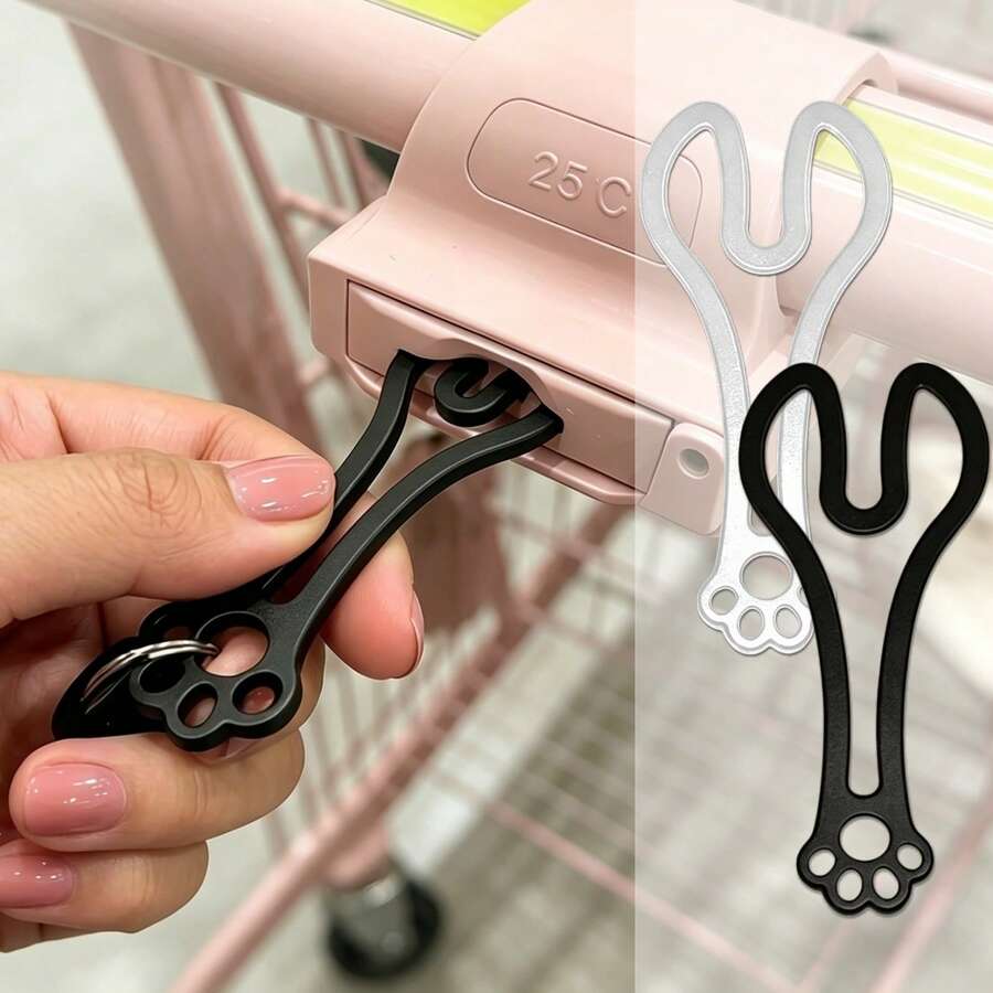 Cute Cat Paw Shopping Cart Unlock Keychain - Adorable Supermarket Trolley Token, Gift For Friends, Women, Girls (Kitty Design) - Cat Paw - View 1