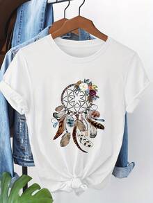 Impresión de patrón bohemio manga corta 3118 - Blanco - Ver 2