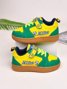 Toddler Boys' Football Print Low-Top Sneakers, Green & Yellow Color Block Design, Comfortable Soft Sole Casual Shoes For Daily & Outdoor Play - Green - View 8