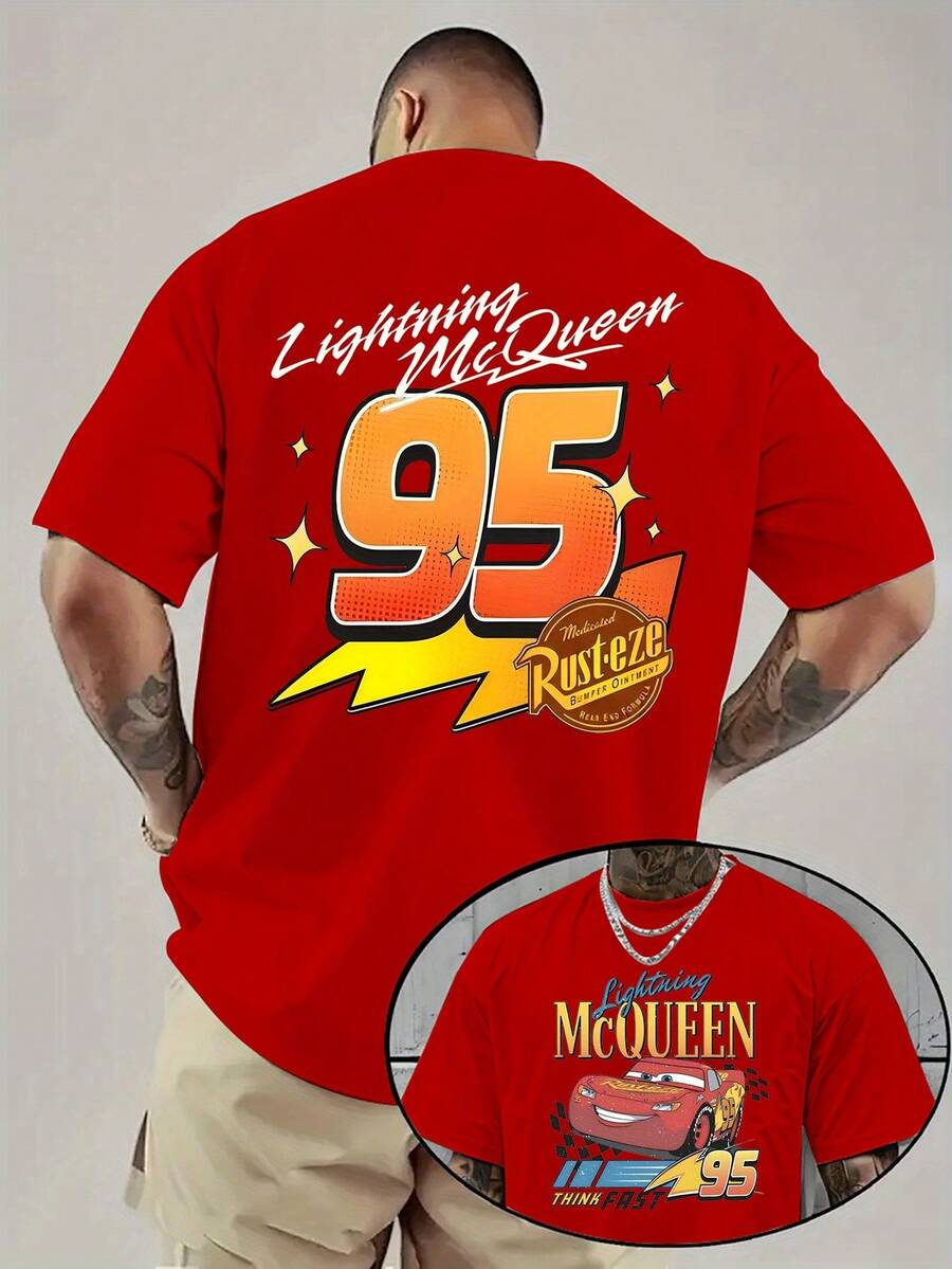 Disney A Men'S T-Shirt From The Cars Theme Series, Featuring A Casual Short-Sleeve Design With A Round Neck. It'S Comfortable, Breathable, And Lightweight - 紅色 - 查看 1