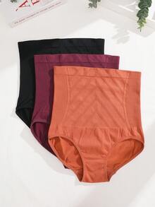 FINETOO 3pcs Women's Solid Color, Printed & Striped High Waist Briefs - Multicolor - View 3