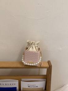 Bolso de mano con cordón texturizado y cuentas, nueva bolsa de cubo, bolso de hombro y cruzado en forma de caja minimalista y elegante para mujeres - Rosa - Ver 10
