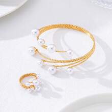 Set de joyería de 2 piezas con anillo y pulsera asimétricos de perlas, regalo elegante para la novia, adecuado para fiestas, galas y citas - Conjunto de 2 piezas - Ver 6