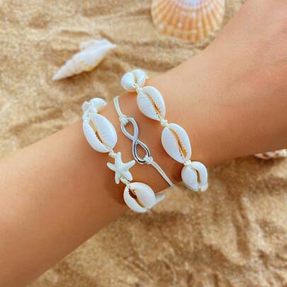 VKME 3pcs Compliance Material Starfish Shell Bracelet Set For Summer Beach Wear