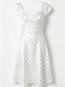 1 tấm vải satin mềm mại in họa tiết chấm bi, chất liệu giả lụa bóng, thích hợp để may quần áo DIY. - Trắng - Xem 4