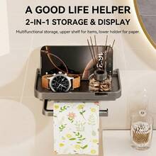 1pc Modern Minimalist Foldable Paper Towel Holder, Waterproof & Rust-Resistant Material, With Storage Tray, No Drilling Required, Strong Load-Bearing, Easy Installation, Suitable For Bathroom, RV And More, Space-Saving Accessory, Great Mother's Day Gift - Multicolor - View 5
