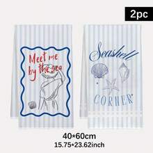 2pcs Blue Striped & Shell Print Kitchen Towels, 40*60cm Modern Minimalist Microfiber Dish Cloths, Suitable For Kitchen, Bathroom, Housewarming Gift, High Value - Blue - View 12