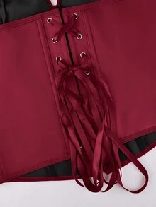 女士性感优雅高腰纯色束身胸衣，带钢圈，系带露背吊带背心，适合情人节、夏季假期、音乐节、婚礼季等场合。 - 酒紅色 - 查看 10
