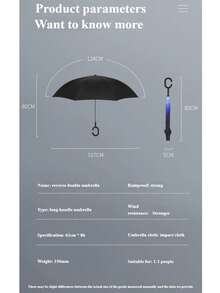 1pc C-Handle Reverse Umbrella, Waterproof Printed Canopy, Hands-Free For Car & Daily Use - Multicolor - View 13