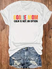 GOALIE MOM Is NOT AN OPTION Text Colorful Font S Gatherings Soccer Mom Outings Casual Attire Round-Neck Pullover Comfortable And Soft Women's T-Shirt - 白色 - 查看 1
