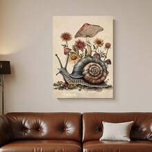 Framed [2D Flat] 1pc, 2D Flat, , Vintage Bohemian Style Snail Flower Mushroom Print, Melancholic Snail Wall Decor, Snail Print, Bohemian Floral Woodland Snail Cottage Style Wall Decoration, Interesting Canvas Wall Art, Suitable For Home Bedrooms - 有框畫 - 查看 6