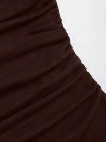 Body entero asimétrico con volantes y broche metálico color sólido para mujer, súper elástico estilo sencillo versátil ideal para verano, trabajo y vacaciones - Burdeos - Ver 10