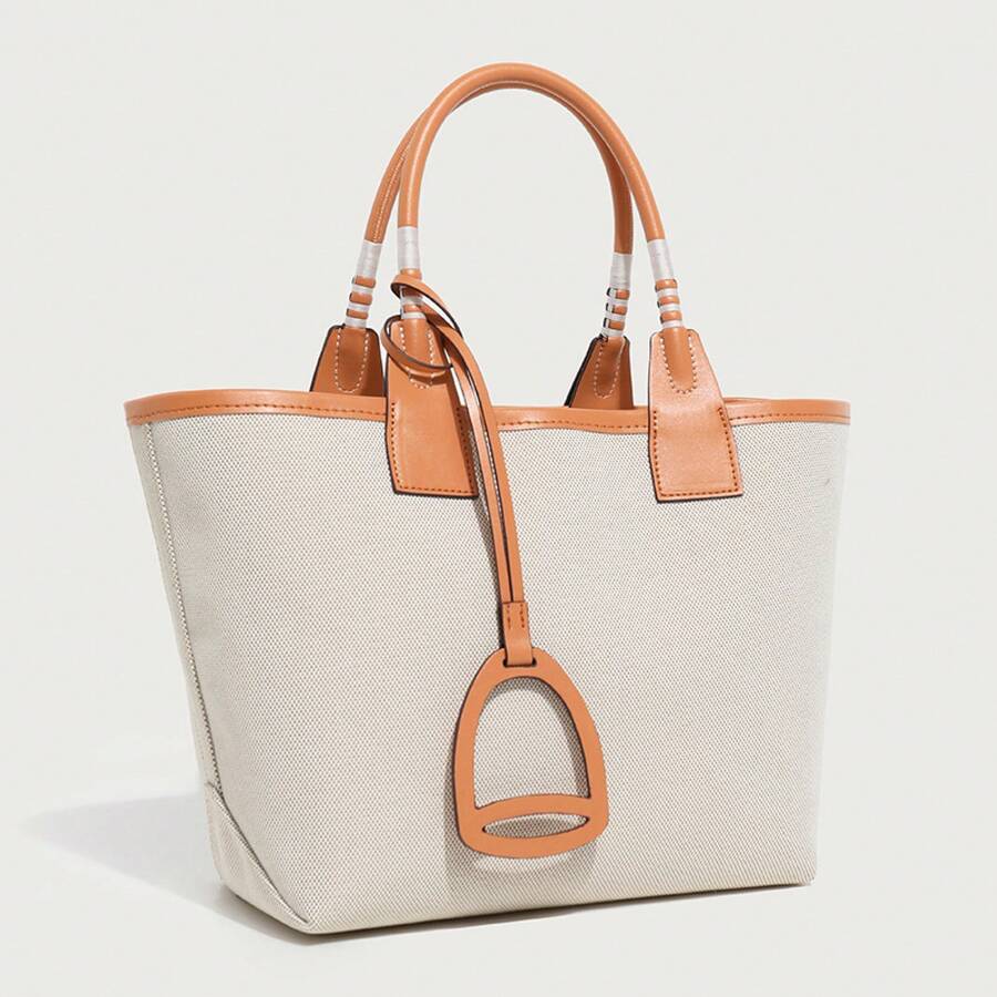Bolso de lona con estampado versátil para otoño e invierno, bolso de jardín de moda, bolso de hombro con textura, bolso hecho a mano para mujer - blanquecino - Ver 1