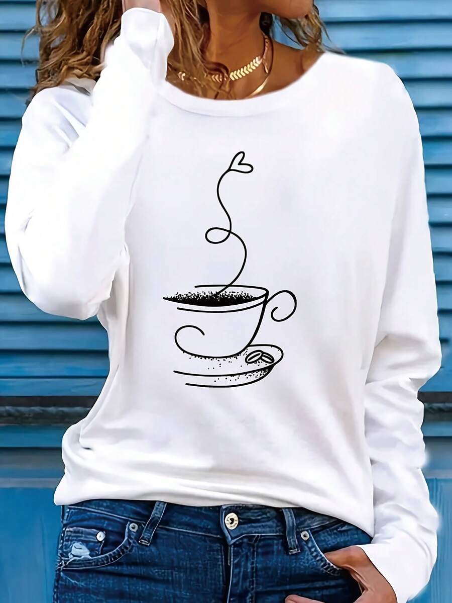 Camiseta de manga larga con patrón de aroma de café