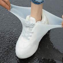 1 Pair Thick Waterproof Anti-Slip Shoe Covers, Suitable For Men And Women Outdoor Use, Rubber Latex Material Reusable Rain Boots Covers - White - View 1