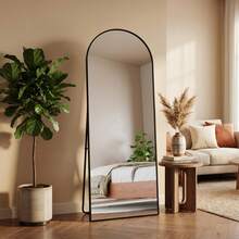 Caluself Curved Full-Length Mirror, 162 X 53 Cm, Floor Mirror, For Wall Mounting, Wall-Mounted, Freestanding, With Metal Frame, Suitable For Dressing Rooms, Black - 1PC - View 8