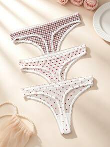 Aesletic 3 piezas Tanga de tiro bajo con detalle de lazo dulce, ropa interior con encaje suave y cómoda - Multicolor - Ver 4