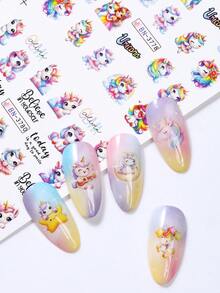 SWEET TREND 1 Tờ/12 Miếng Dán Móng Tay Hình Kỳ Lân Hoạt Hình Dễ Thương, Hình Dán Móng Tay Hình Kỳ Lân Cầu Vồng, Thích Hợp Cho Việc Tự Làm Móng Tay Và Trang Trí Salon Móng Tay, Miếng Dán Móng Tay Trượt Trang Trí Móng Tay - Nhiều màu - Xem 5