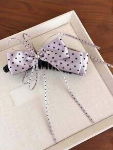 1pc Polka Dot Bow Ponytail Claw Clip, Decorated With A Rhinestone, Combines Aesthetics And Practicality, Vintage Sweet Style, Suitable For Fluffy High Ponytail,Hair Slide - Multicolor - View 5