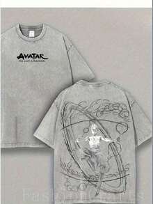 Y2K Style, Directional Printing, Cotton-Shirt - Soft, Breathable,% Cotton FabricWinter Clothes Women Graphic Tees Men Retro Vintage Limited Aang - Last Nomad - Anime Double Printed Washed Tee Unisex Oversize Anime Manga Washed Lightweight Cotton-Shirt, Anime Fan, Anime Lover Men Clothes HalloweenCasual Short-Sleeve-Shirts Men And Women - 灰色 - 查看 6