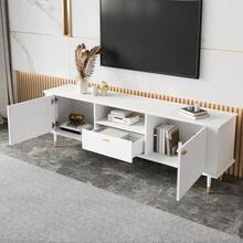 TV Cabinet With Open Compartments And Drawers, Lacquered Textured Surface, Soft-Close Hinges - White - View 5