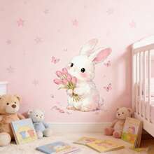 Cute Cartoon Rabbit Pattern, Soft Color Matching, Warm And Comfortable, Creating A Dreamy Nursery. Self-Adhesive, No Residue, Perfect Wall Decor For Baby Bedroom. - Multicolor - View 10