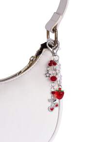 1pc Y2K Sweet & Cute Red Bow Keychain With Faux Pearl, Strawberry Beaded Resin Chain, Fashionable Versatile Phone Charm & Car Key Chain - Multicolor - View 4