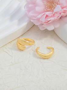 1 Set de 2 piezas de anillos con formas geométricas minimalistas y elegantes, adecuados para uso diario y fiestas - Dorado - Ver 3