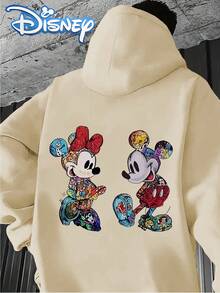 Disney Men's Casual Hoodie With Mickey And Minnie Mouse Print. Relaxed And Comfortable, Perfect For Everyday Wear And A Great Gift.Disney T Shirt - 杏色 - 查看 1