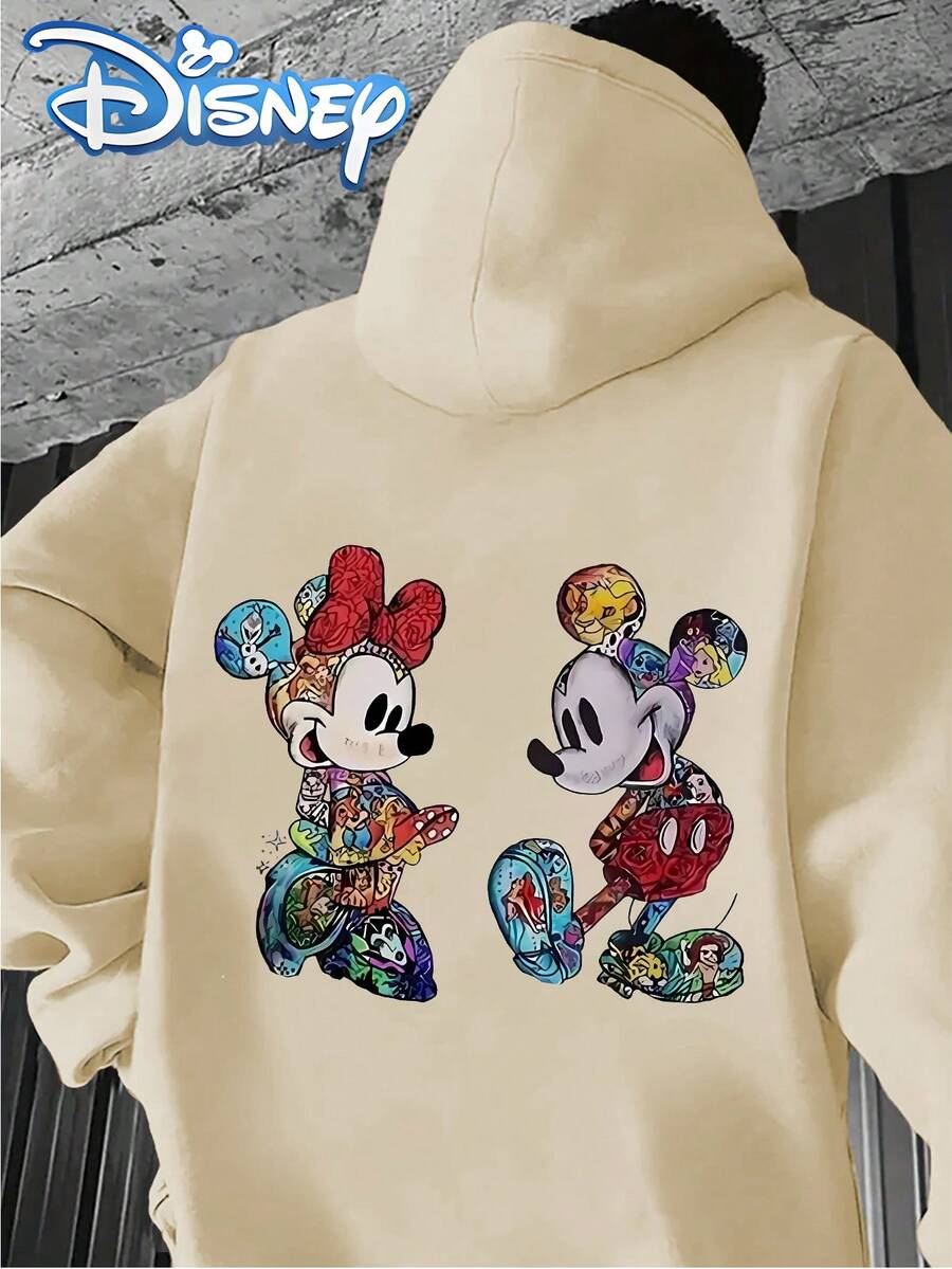 Disney Men's Casual Hoodie With Mickey And Minnie Mouse Print. Relaxed And Comfortable, Perfect For Everyday Wear And A Great Gift.Disney T Shirt - 杏色 - 查看 1