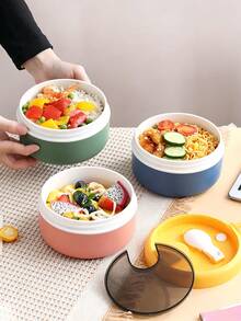 1pc Adult-Sized Large Capacity Bento Box With Utensils, Portable Design, Fashionable Colors. Suitable For Holding Soups, Noodles And Various Cuisines, An Excellent Choice For Japanese Matcha Lunch Box - Multicolor - View 3