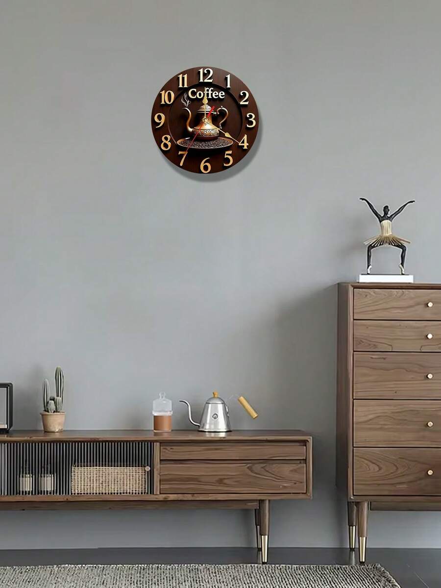 Đồng hồ treo tường hình ấm pha cà phê tròn mạ vàng, đường kính 10/12 inch | Chất liệu gỗ, máy thạch anh im lặng, chạy bằng pin (không bao gồm pin AA) - Thích hợp cho phòng ngủ, nhà bếp, phòng học, nhà để xe. - Nhiều màu - Xem 1