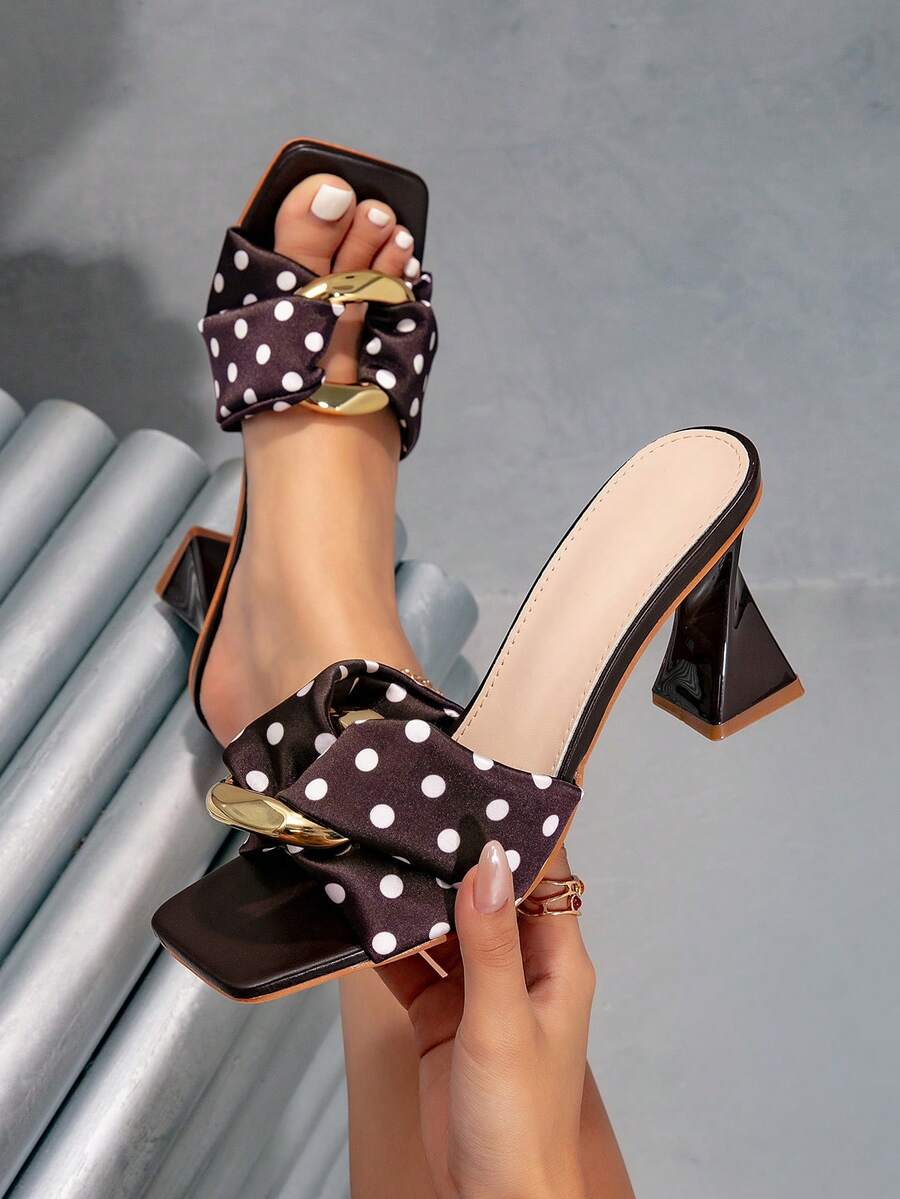 Women's Fashionable Square Toe Polka Dot Pattern High Heel Sandals