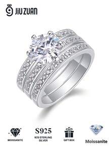2 Carat Moissanite Ring, 925 Sterling Silver Hypoallergenic, Engagement/Wedding Ring, Minimalist Niche Design, Versatile Daily Wear, Wedding/Anniversary/Birthday Gift, Comes With Gift Box And Certificate - Silver - View 2