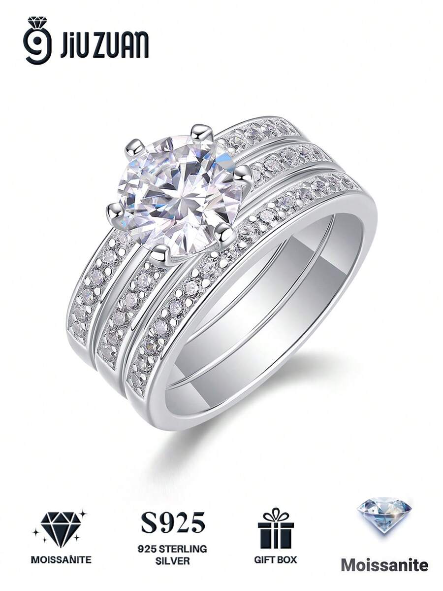 2 Carat Moissanite Ring, 925 Sterling Silver Hypoallergenic, Engagement/Wedding Ring, Minimalist Niche Design, Versatile Daily Wear, Wedding/Anniversary/Birthday Gift, Comes With Gift Box And Certificate