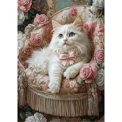 Bộ tranh đính kim cương 5D tự làm mới - Hoa lãng mạn và mèo dễ thương, tranh khảm kim cương acrylic, trang trí nhà cửa cho phòng khách, phòng ngủ, quà tặng cho mẹ, không khung.