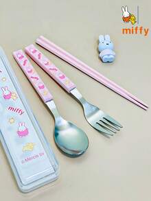 MIFFY 304不锈钢便携餐具套装，筷子、勺子、叉子组合，配有透明收纳盒，可爱日式风格，饰有Boris熊和面包星图案，轻巧耐用，适合日常用餐、上学、上班、旅行，清新时尚，2026年TK Ins热门必备单品，MIFFY粉丝的绝佳礼物，返校季和办公季可爱餐具系列 - 彩色 - 查看 3