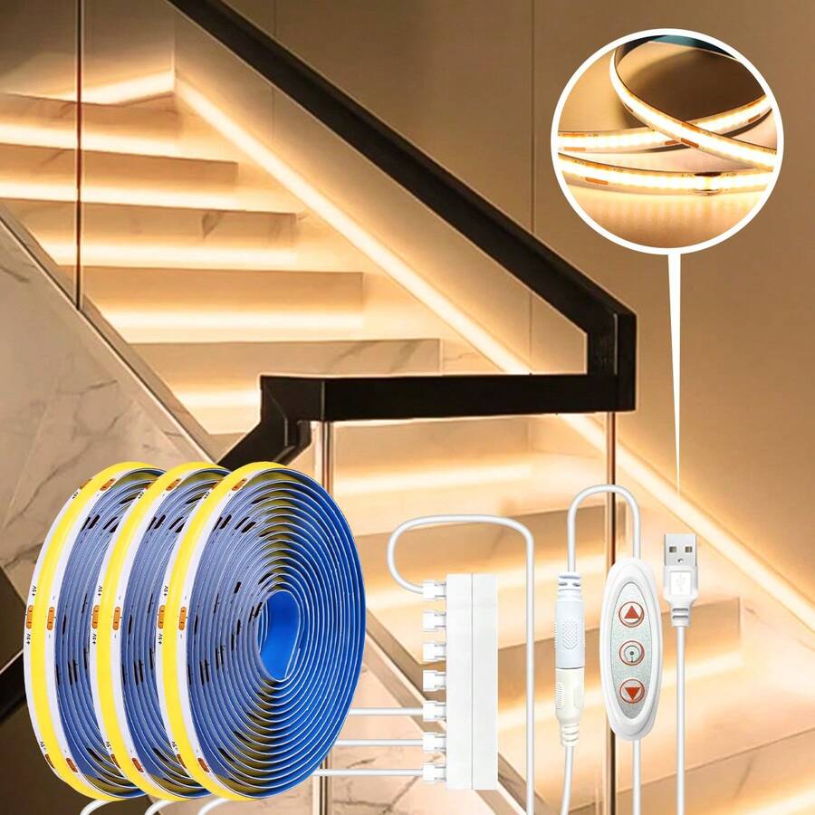 1pc/3pcs/6pcs COB LED Light Strip Cabinet Sensor USB 5V Light Bar, Warm Color Adjustable Glue Tape Flexible Light Strip With Touch Dimmer Switch, Suitable For Kitchen, Display Cabinet, Cabinet Lighting, Wardrobe, Shoe Cabinet
