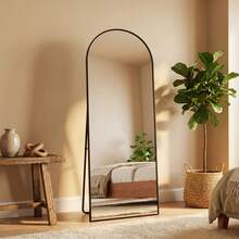 Caluself Curved Full-Length Mirror, 162 X 53 Cm, Floor Mirror, For Wall Mounting, Wall-Mounted, Freestanding, With Metal Frame, Suitable For Dressing Rooms, Black - 1PC - View 9